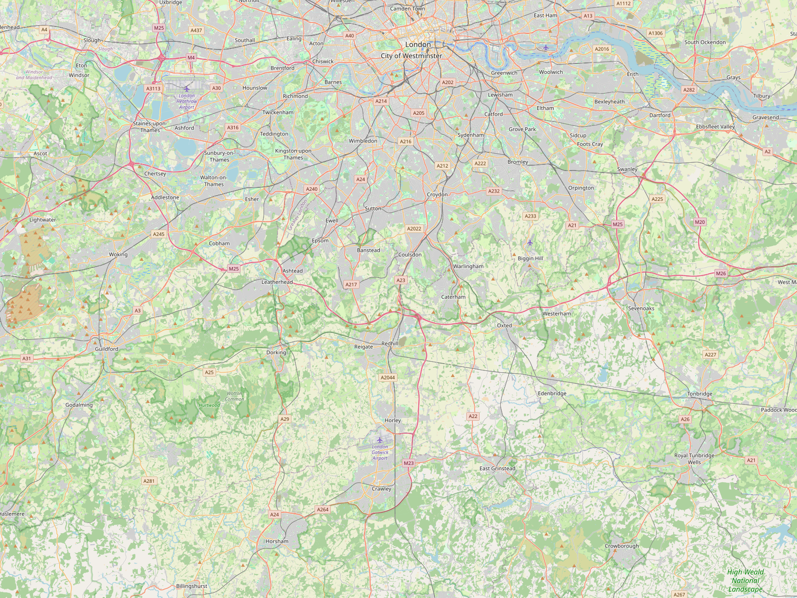 Map of London, Surrey and Kent